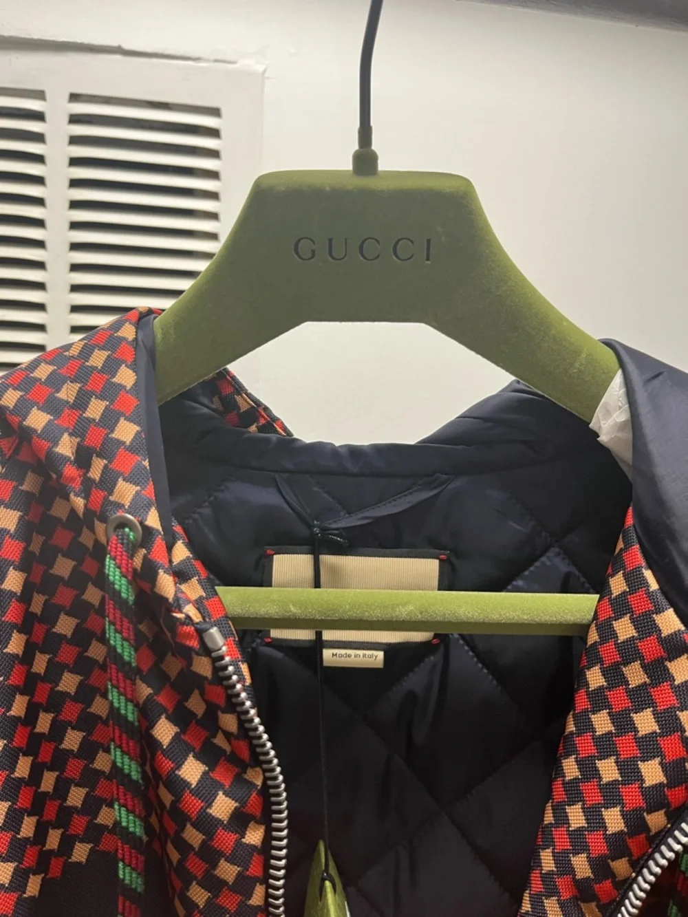 Gucci Men’s Checker Print Hooded Coat Parka Blouson